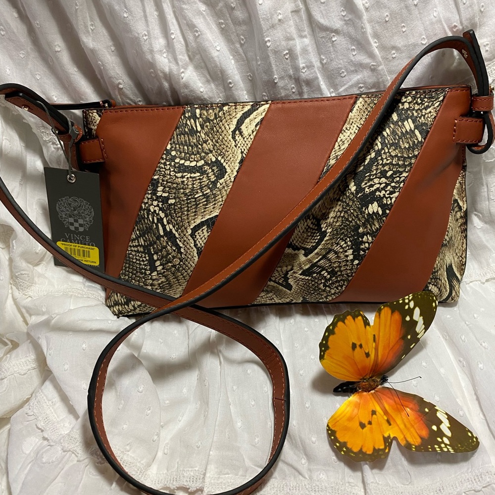 NWT Vince Camuto Cognac Beige Snake Crossbody